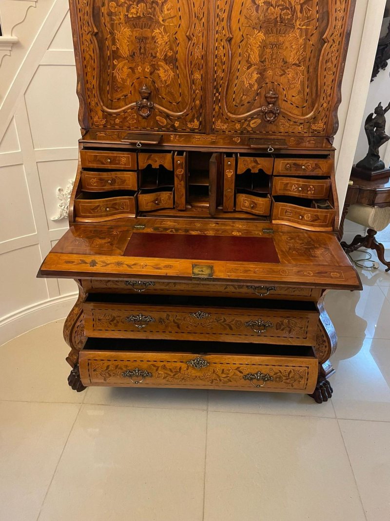 Outstanding Quality 18th Century Antique Dutch Marquetry Inlaid Burr Walnut Bureau Bookcase - Image 4